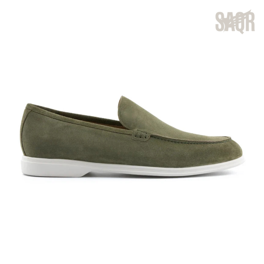Loro Piana Summer Walk Suede Loafers – Olive Green - View 1