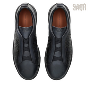 Zegna Triple Stitch Crocodile-Panel Leather Sneakers – Black - View 2