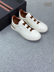 Zegna Triple Stitch Sneakers – White & Brown - View 5