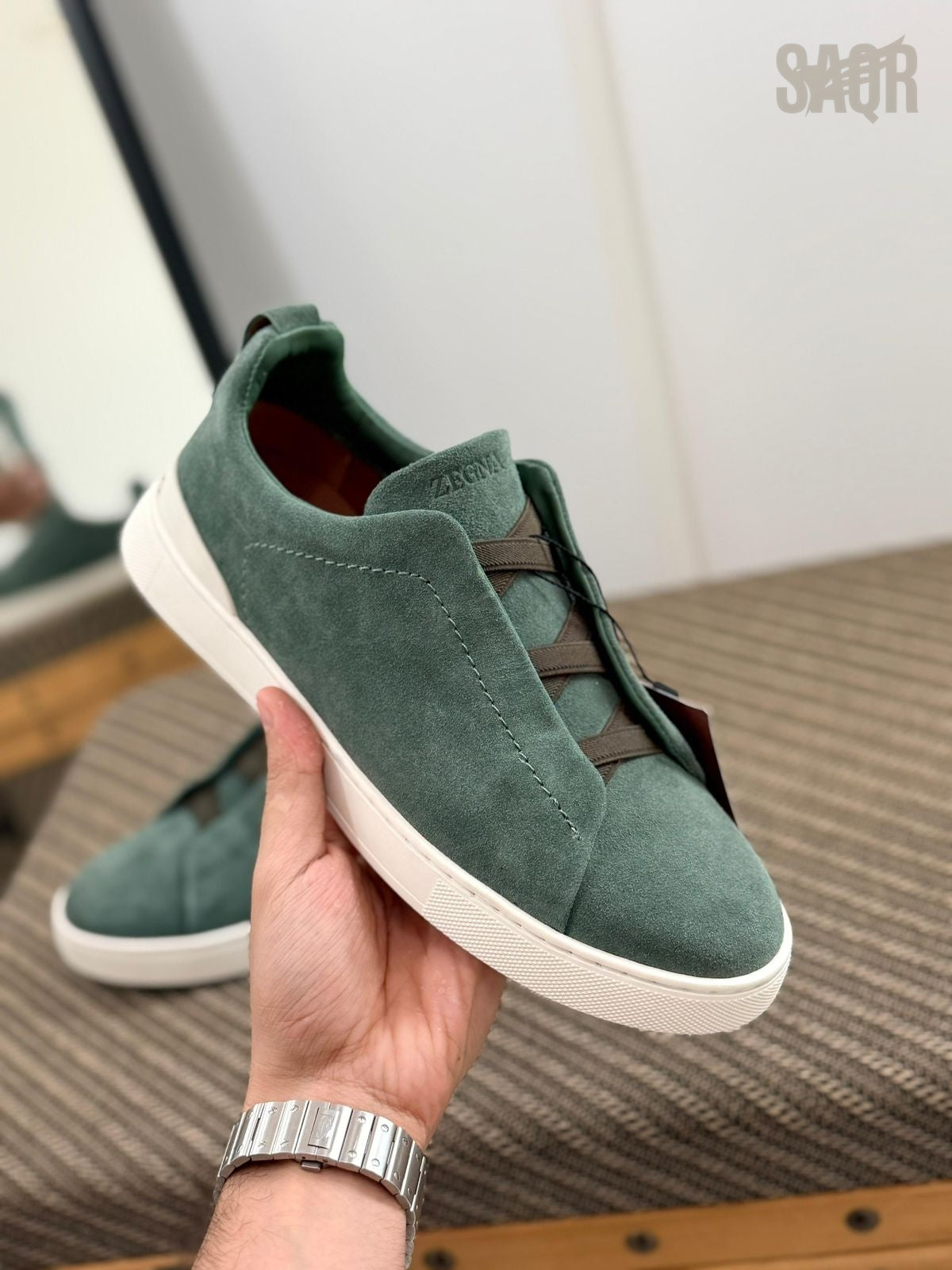 Zegna Suede Slip-On Sneakers (Green)
