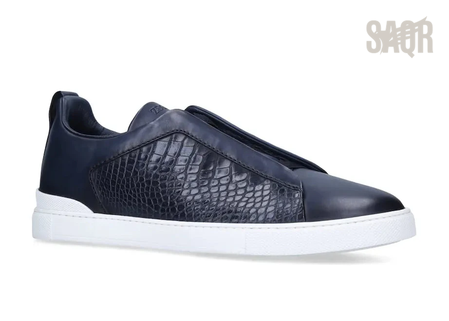 Zegna Footwear | Triple Stitch Crocodile Navy Blue