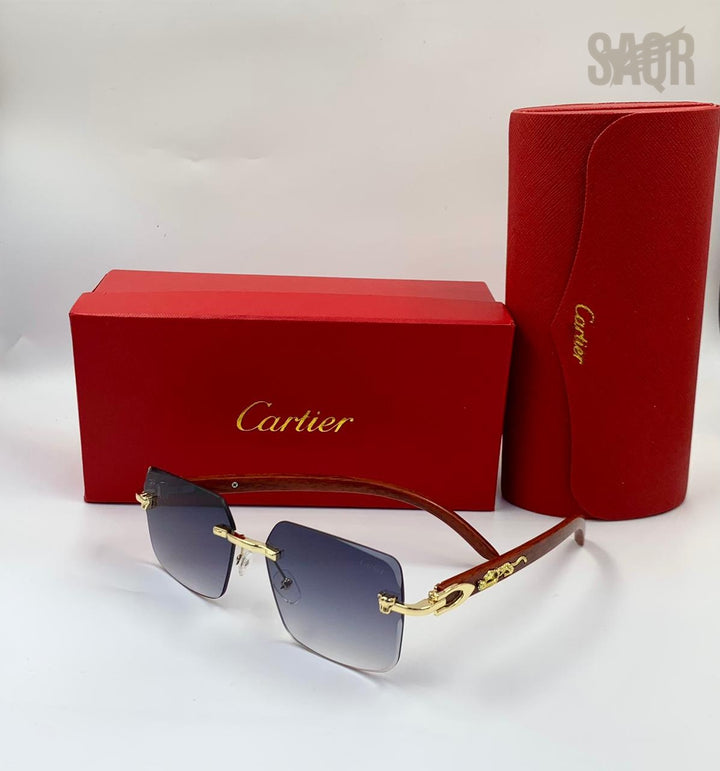 Cartier Panthère de Cartier Rimless Wood Sunglasses (Gold/Brown Gradient)