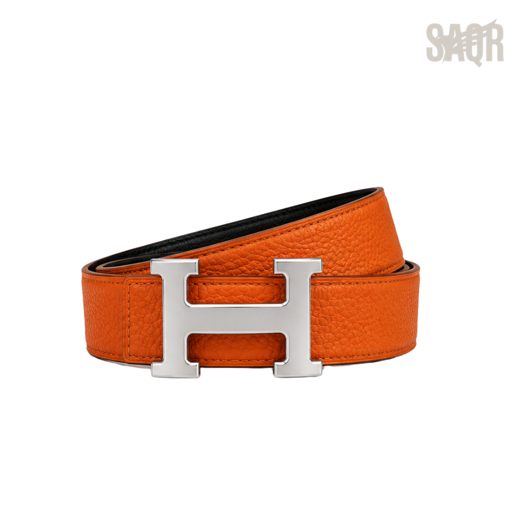 Hermes Orange Silver Logo Belt - image 2