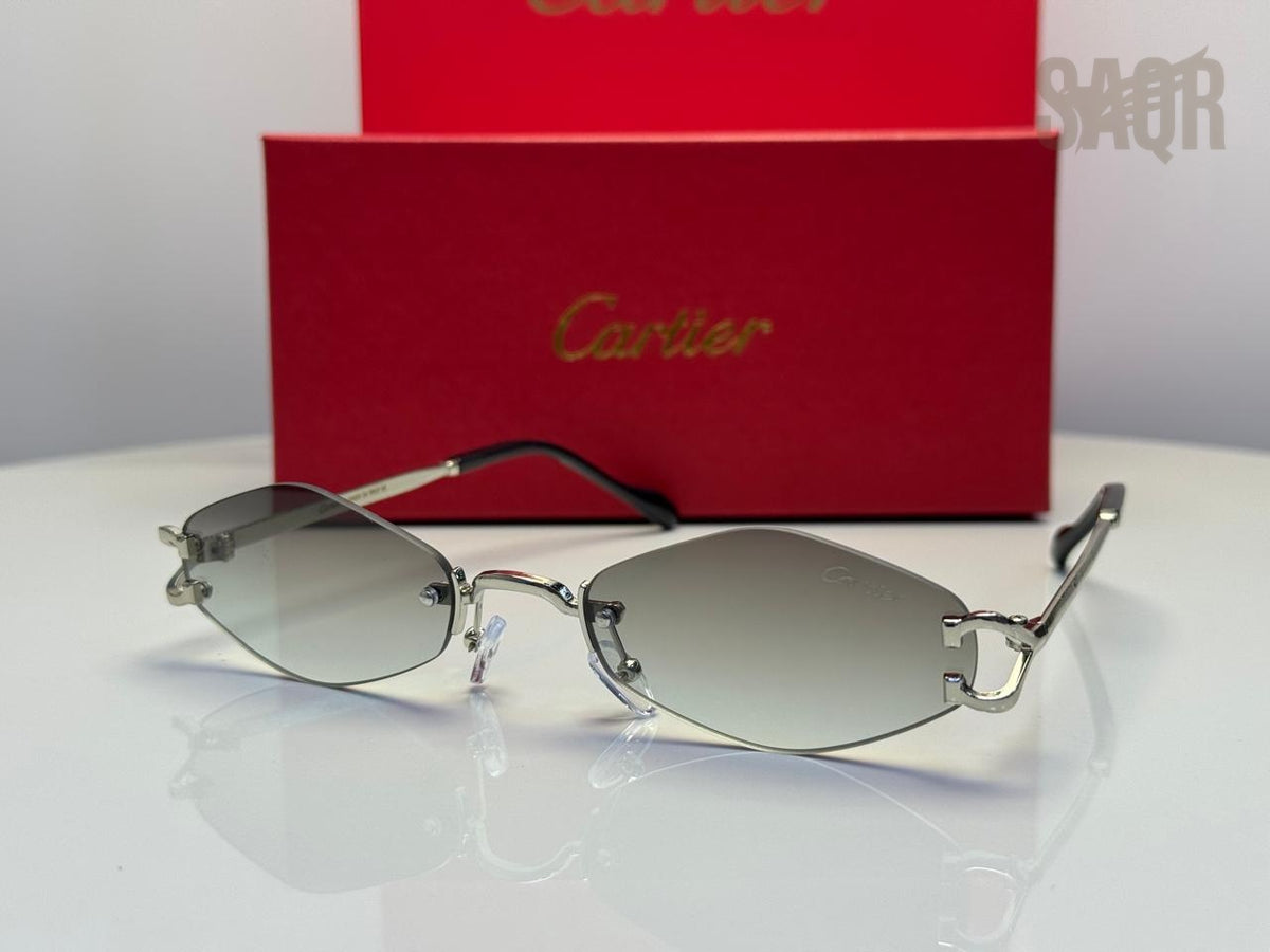Cartier C Décor Rimless Geometric Sunglasses (Silver/Brown Gradient)