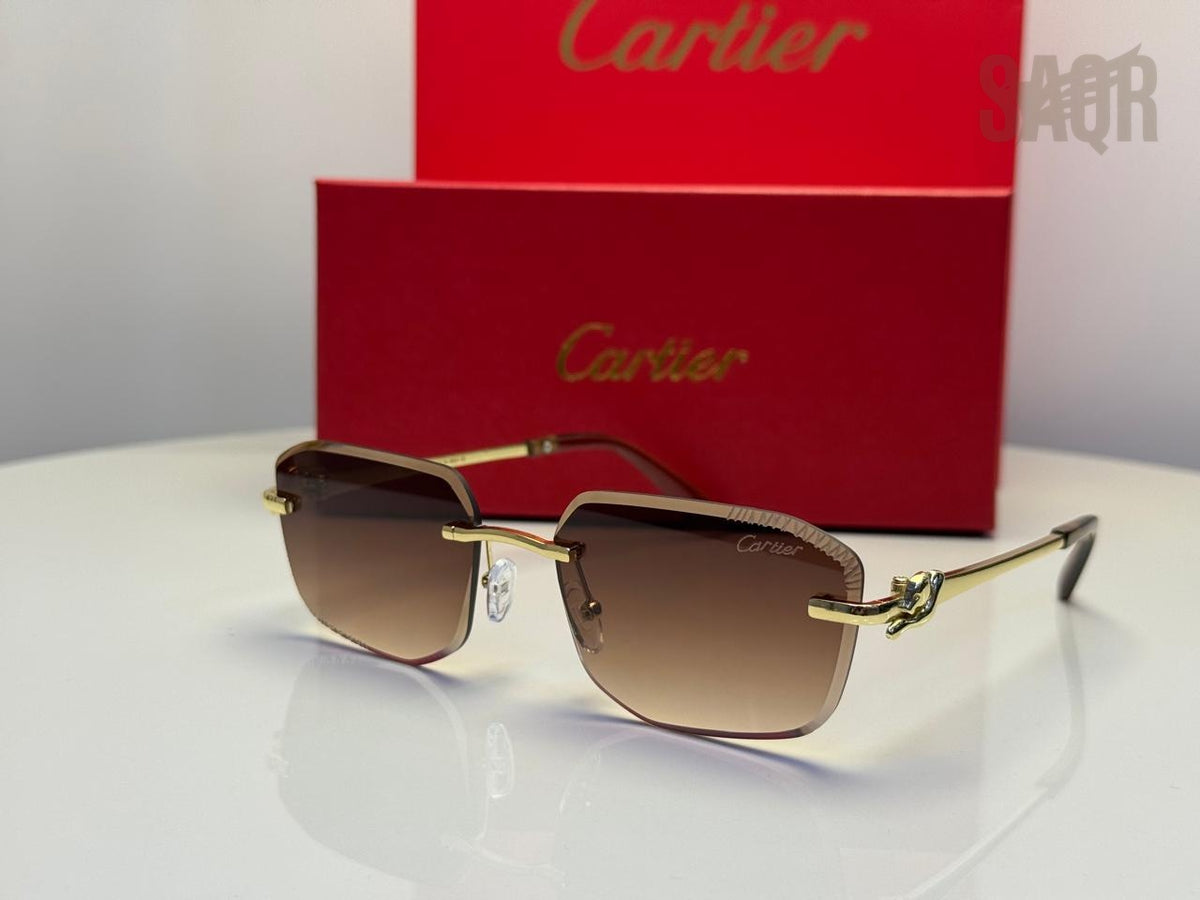 Cartier Panthère de Cartier Rimless Sunglasses (Gold/Grey Gradient)