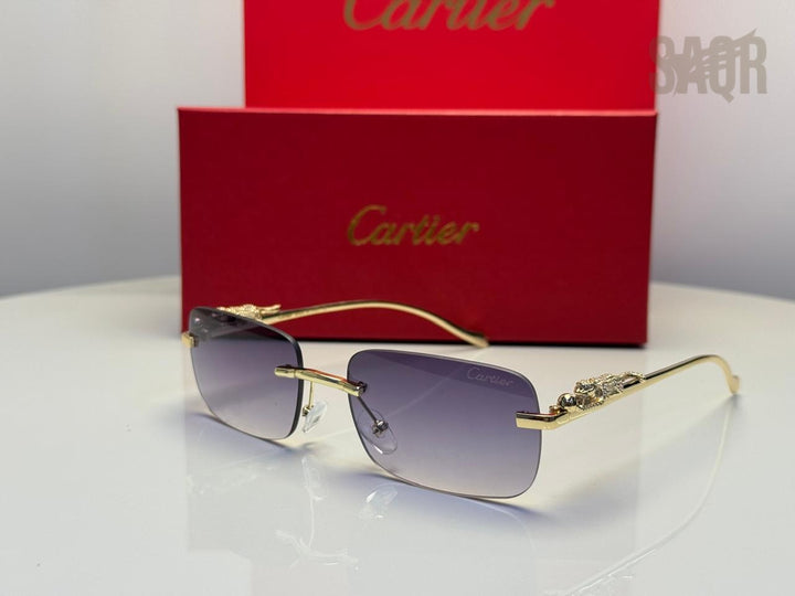 Cartier Panthère de Cartier Rectangular Sunglasses (Gold/Light Blue)