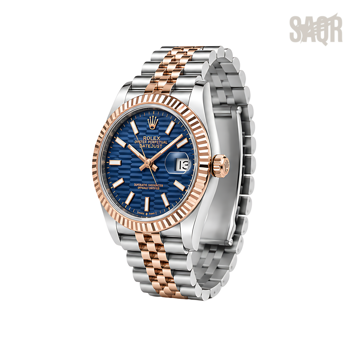 Rolex Datejust Blue Waffle Dial Two Tone Rose Gold Watch - image 3