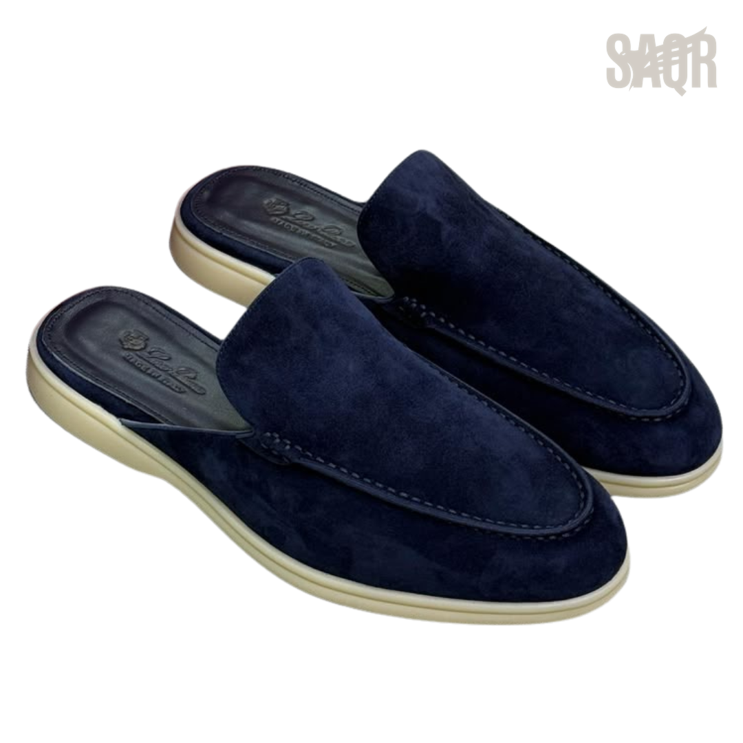Loro Piana Suede Mules – Navy Blue - View 4