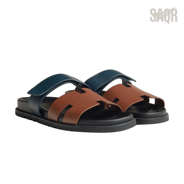 Hermès Chypre Sandals – Gold / Bleu Céleste - View 1