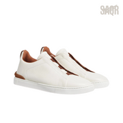 Zegna Triple Stitch Sneakers – White & Brown - View 4