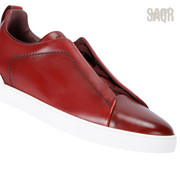 Zegna Leather Triple Stitch Burgundy Sneakers - View 2