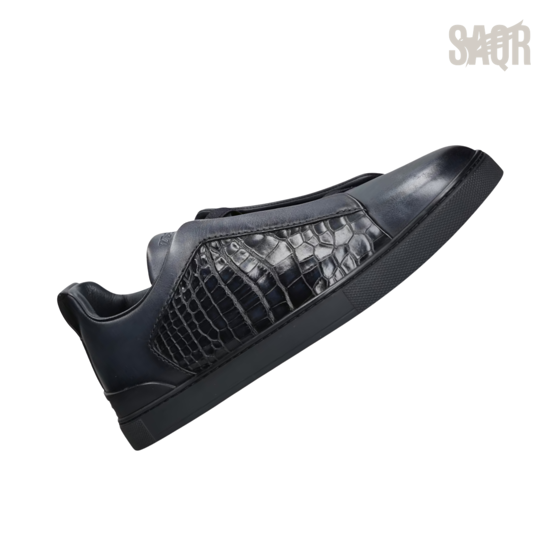 Zegna Triple Stitch Leather Low-Top Sneakers – Black - View 3