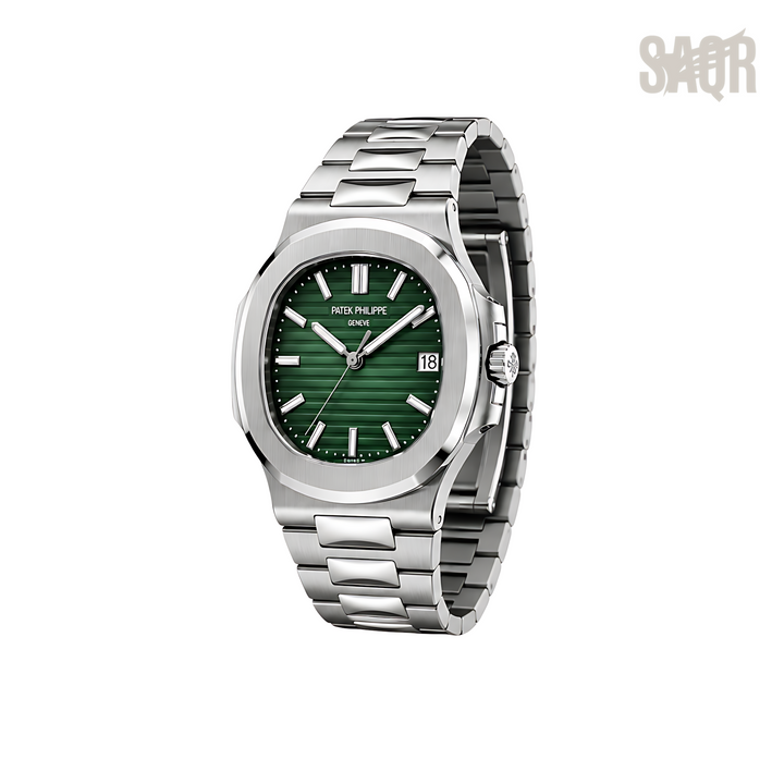 Patek Philippe Nautilus Green Dial Two Tone Silver Watch - image 2