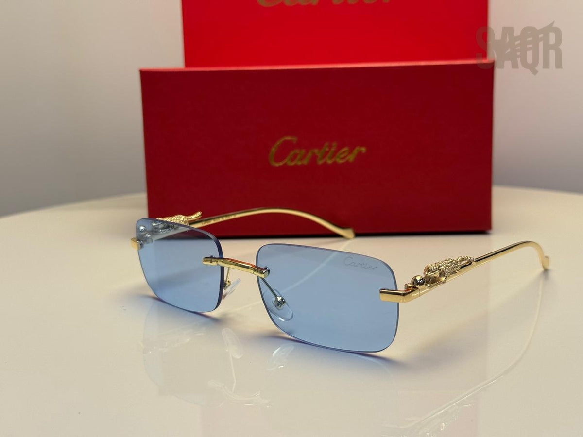 Cartier Panthère de Cartier Rectangular Sunglasses (Gold/Grey)