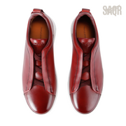 Zegna Leather Triple Stitch Burgundy Sneakers - View 4