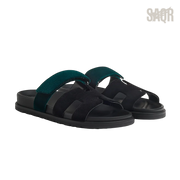 Hermès Chypre Sandals – Noir / Vert Mousse - View 1