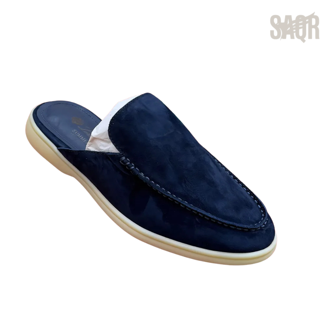 Loro Piana Suede Mules – Navy Blue - View 3