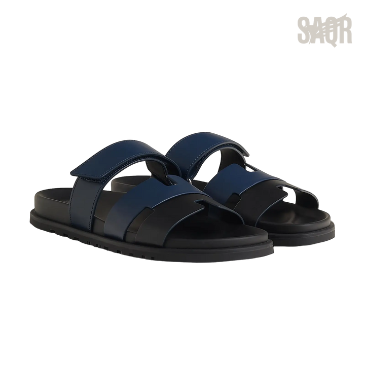 Hermès Chypre Sandals – Noir/Bleu Celeste - View 1