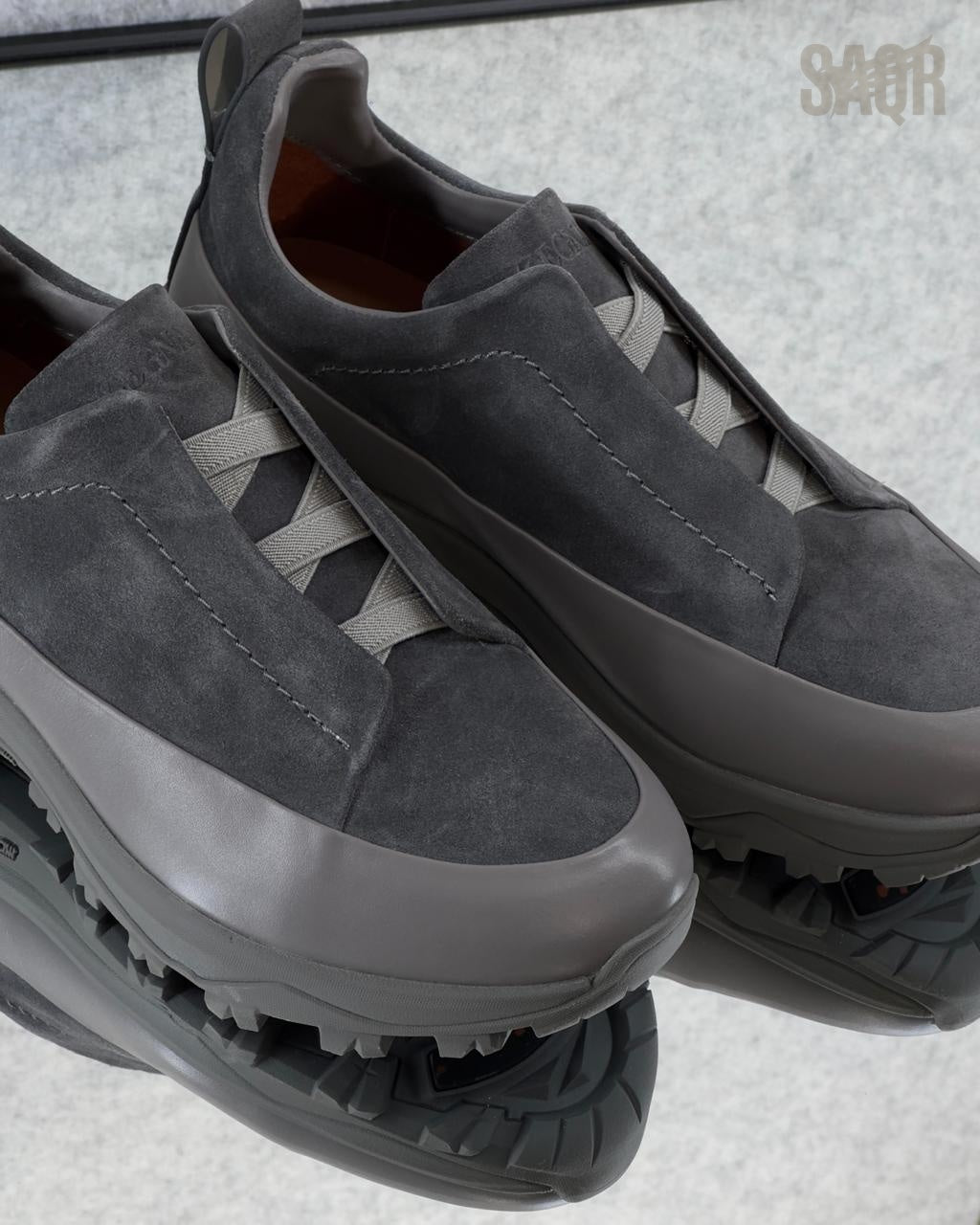 Zegna Cream Leather Slip-On Sneakers