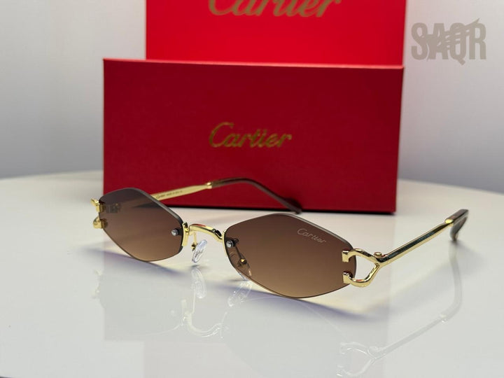 Cartier C Décor Rimless Geometric Sunglasses (Silver/Green Gradient)