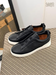 Zegna CrocoPanel Suede Slip-On Sneakers – Ivory Edition