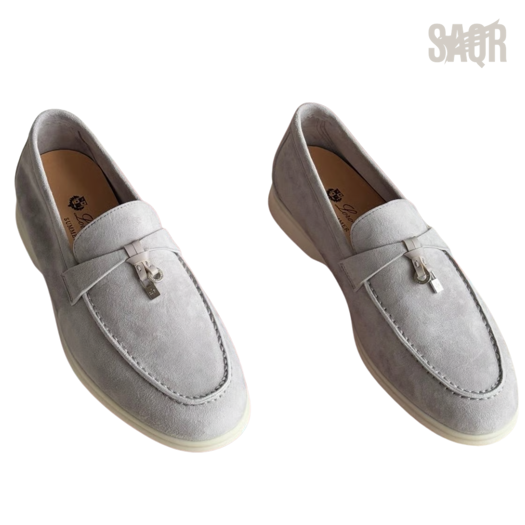Loro Piana Summer Walk Suede Loafers – Light Grey - View 4