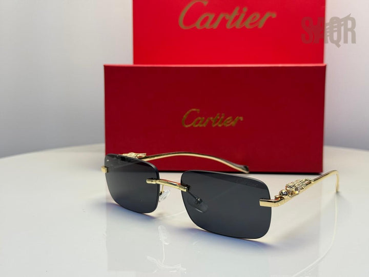 Cartier C Décor Rectangular Wood Sunglasses (Gold/Grey)