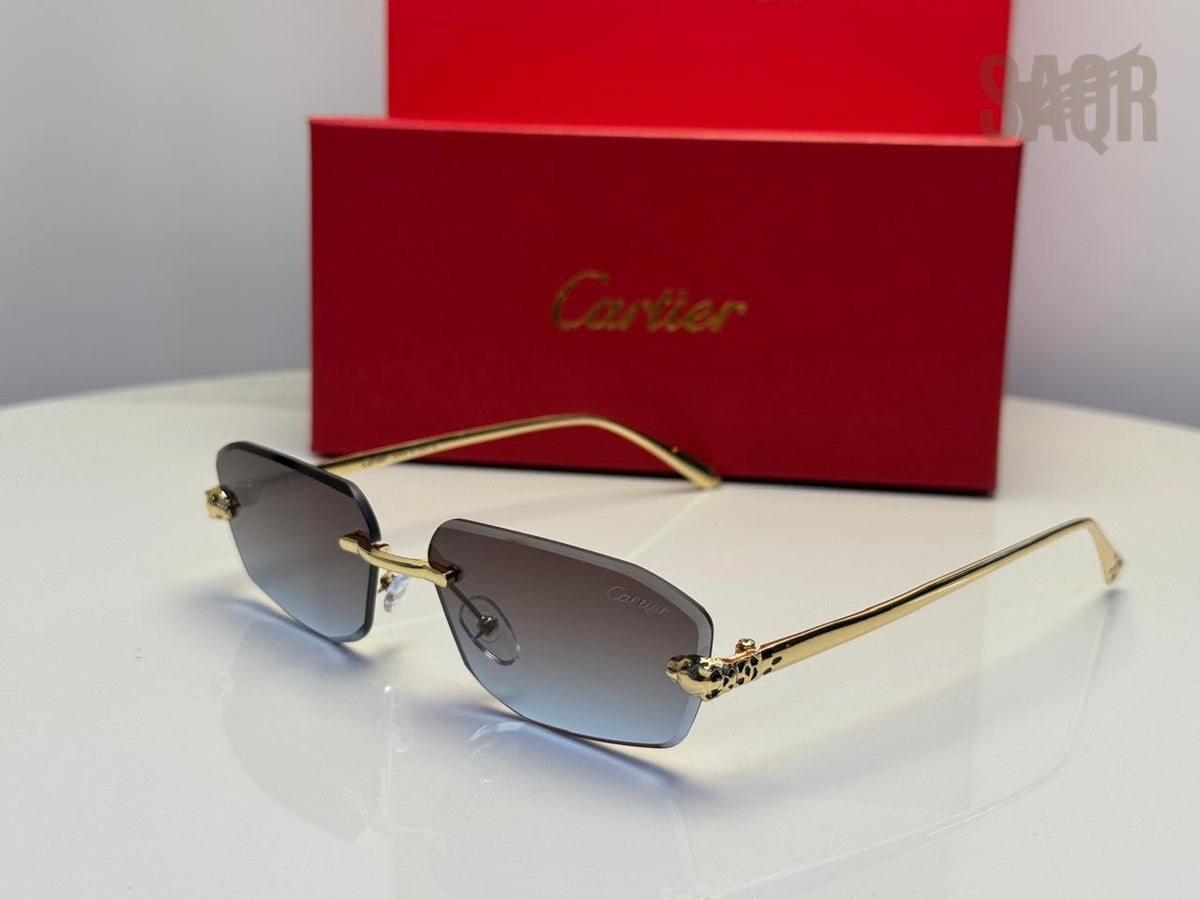 Cartier Panthère de Cartier Rimless Sunglasses (Gold/Green Gradient)