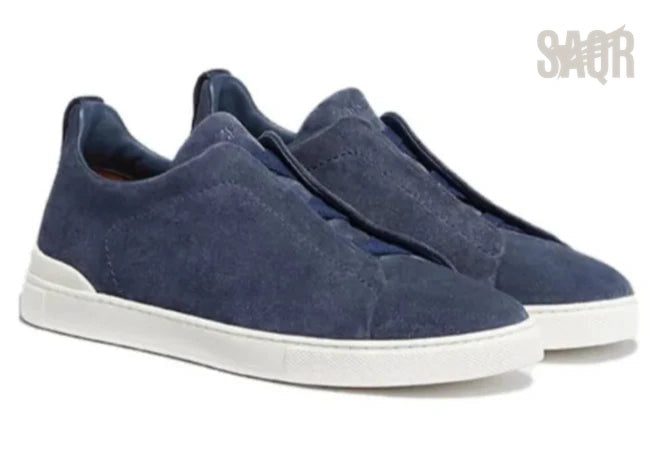 Zegna Footwear | Triple Stitch Suede Blue