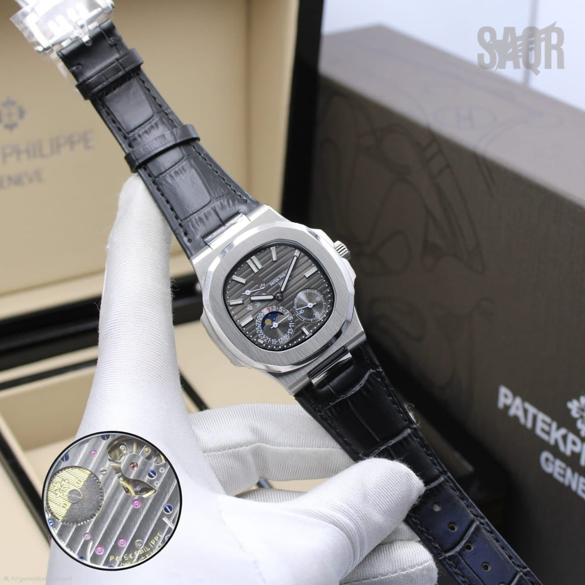 Patek Philippe Cubitus Instantaneous Grand Date, Day and Moon Phases (Black Dial)