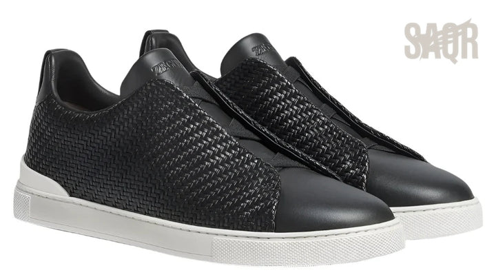 Zegna Footwear | Triple Stitch Carbon Fibre Black