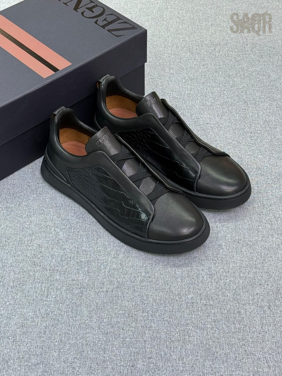 Zegna Triple Stitch Leather Low-Top Sneakers – Black - View 5