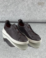 Zegna TerraFlex Smooth Leather Slip-On Sneakers – Mocha Brown Edition