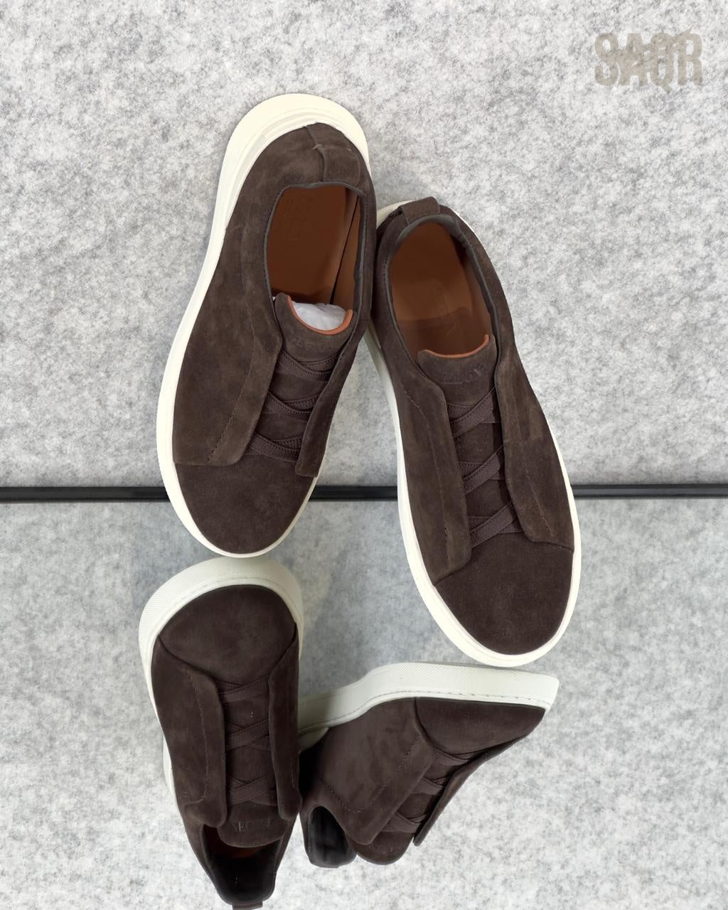 Zegna Beige Suede Utility Slip-On Sneakers
