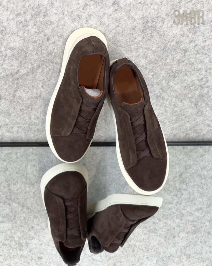 Zegna Beige Suede Utility Slip-On Sneakers