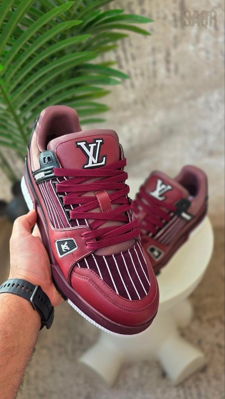 Louis Vuitton LV Trainer Striped Velvet Sneakers – Bordeaux - View 5