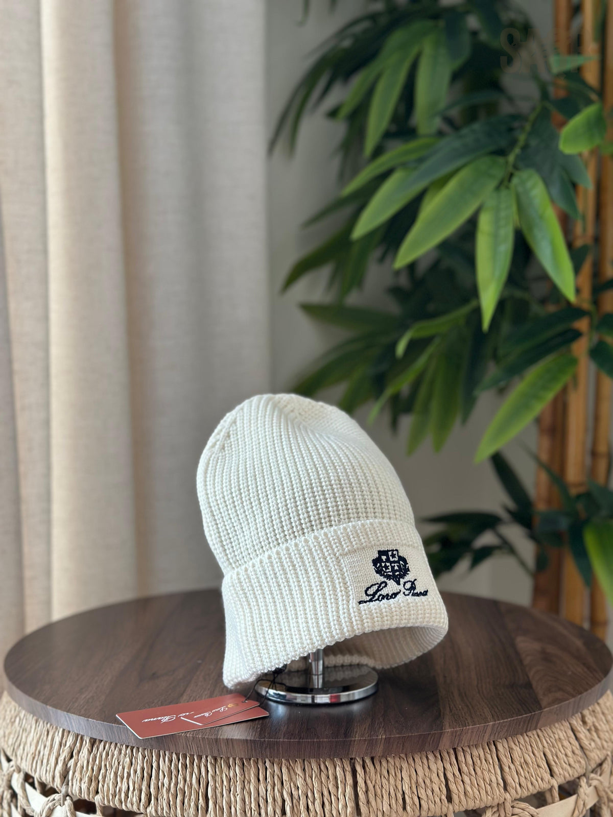 Loro Piana Rib-Knit Cashmere Beanie (Black/Brown Embroidery)