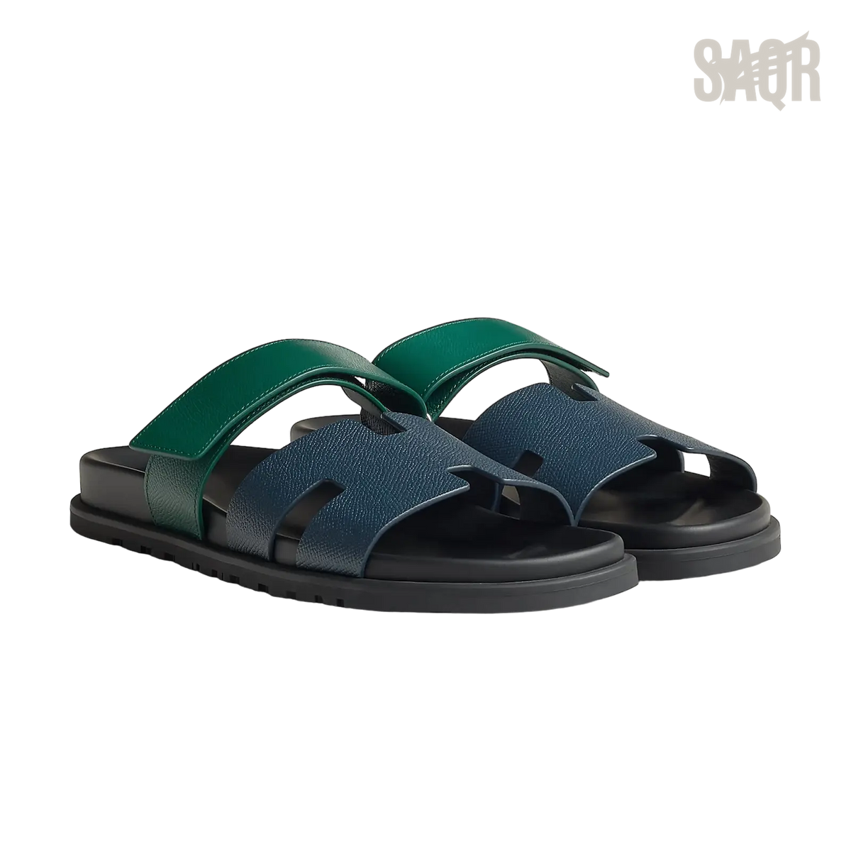 Hermès Chypre Sandals – Bleu Céleste / Vert Oyat - View 1