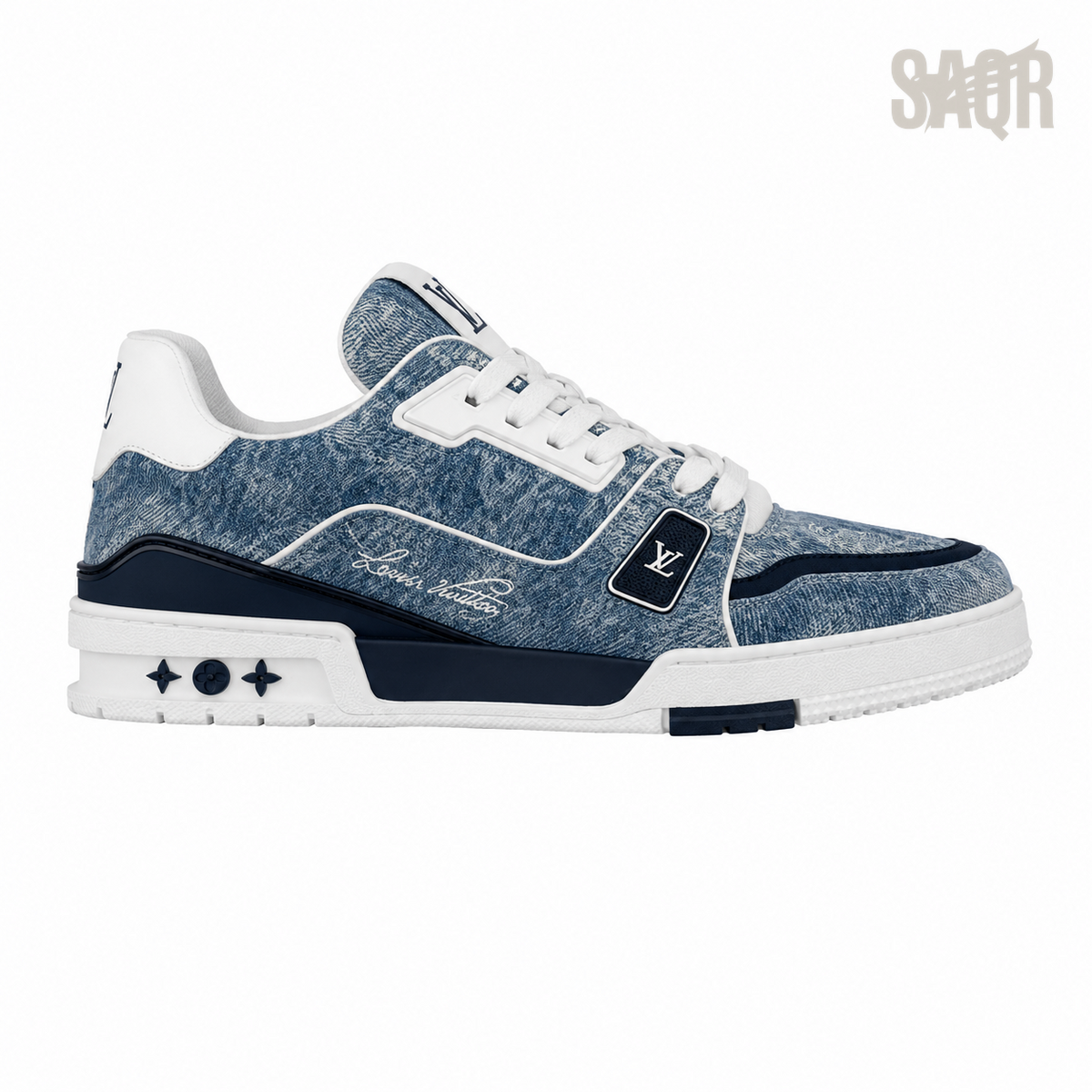 Louis Vuitton LV Trainer Denim Sneakers – Blue & White - View 1