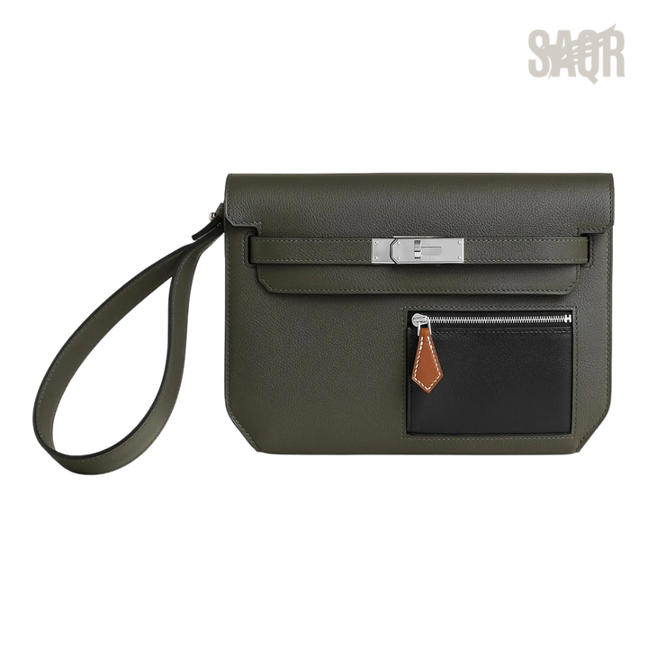 Hermès Depeche 25 Pouch – Vert-De-Gris / Noir / Fauve - View 1
