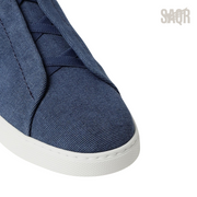 Zegna Triple Stitch Denim Blue Sneakers - View 2