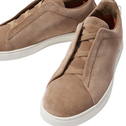 Zegna Triple Stitch Suede Beige Sneakers - View 2