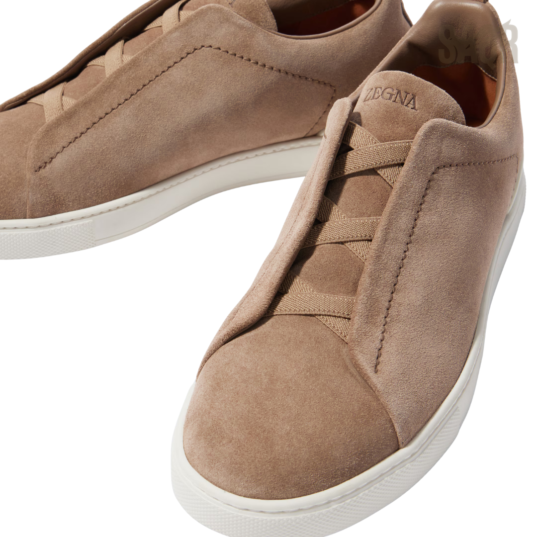 Zegna Triple Stitch Suede Beige Sneakers - View 2