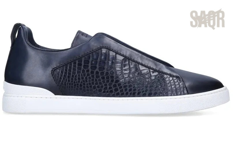 Zegna Triple Stitch Sneaker - Navy Blue | Men