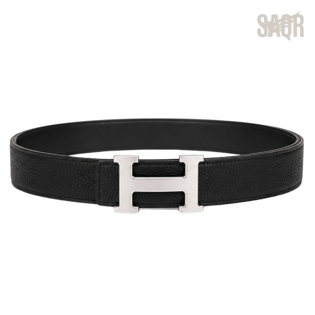 Hermes Black Silver Logo Belt - image 3