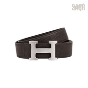 Hermes Dark Dull Brown Silver Logo Belt - image 2