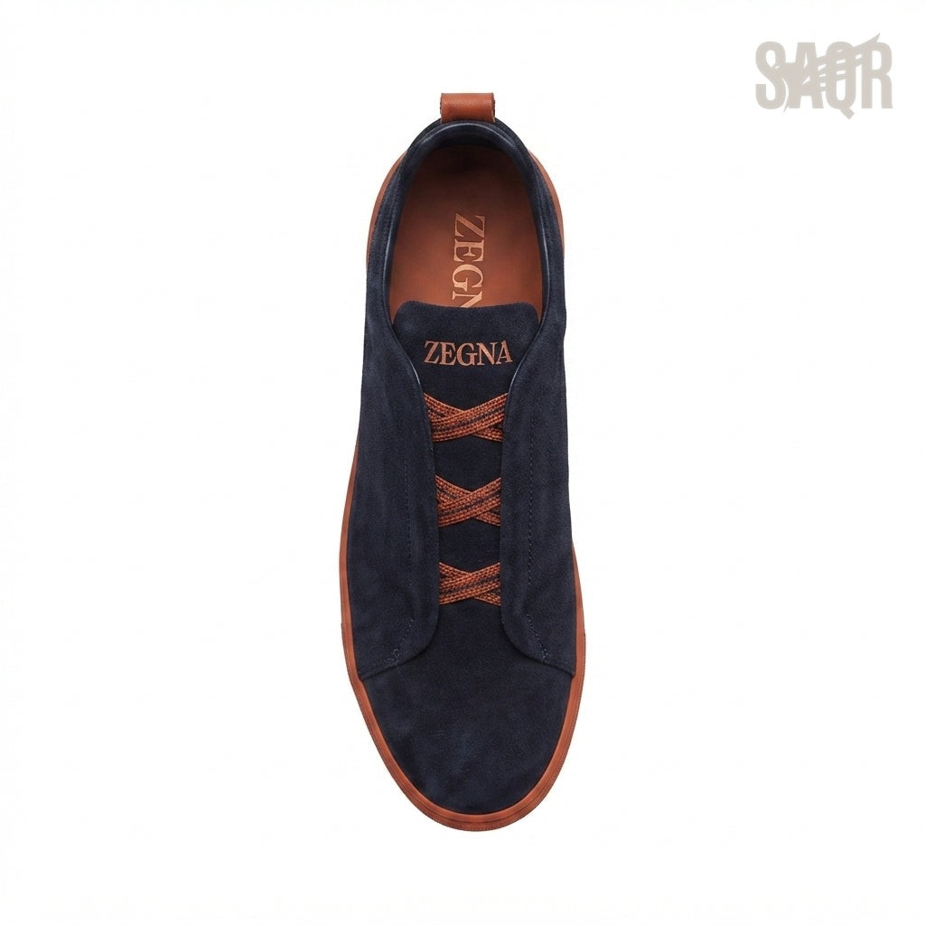 Zegna Triple Stitch Sneakers – Orange & Black - View 1