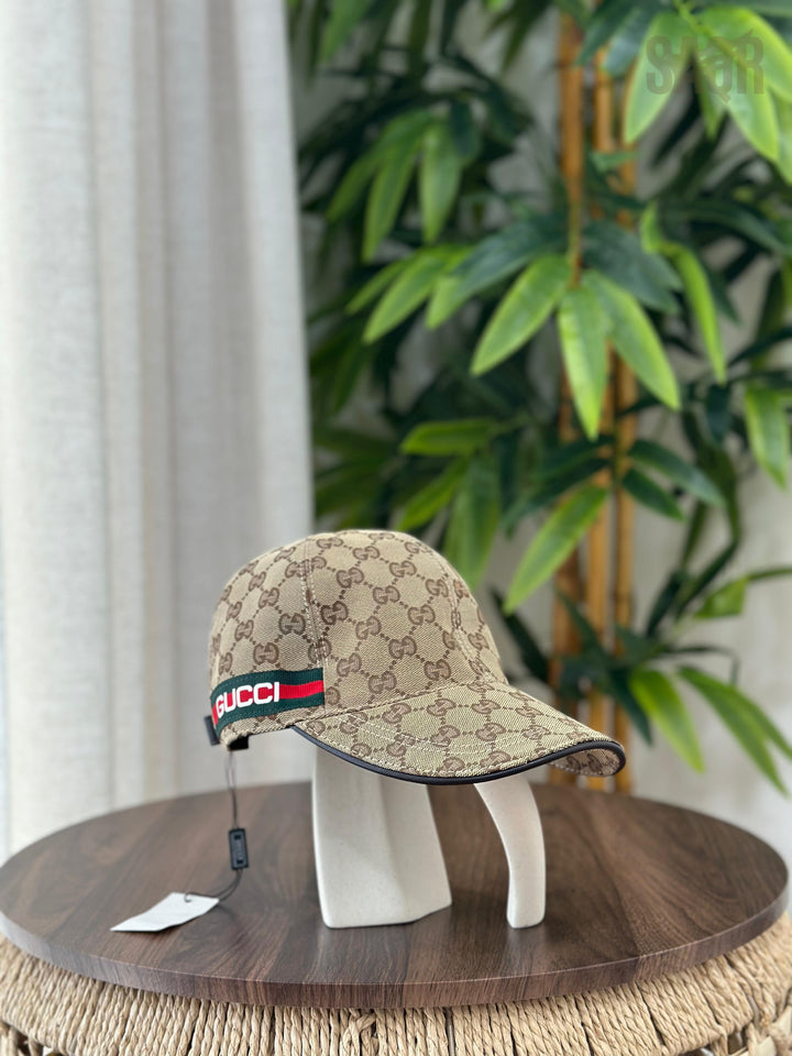 Gucci GG Canvas Baseball Hat with "Eschatology" Patch (Beige/Ebony)