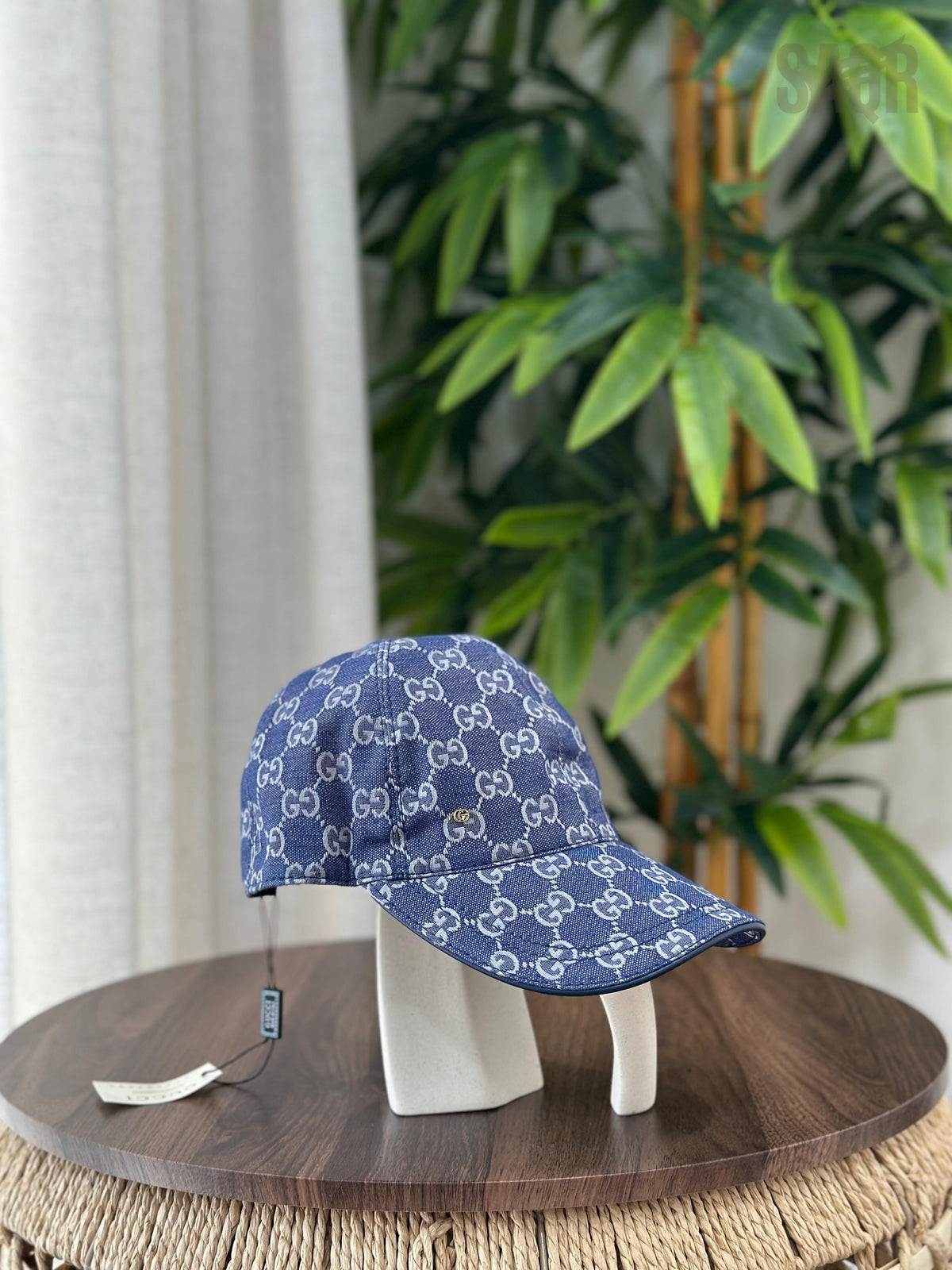 Gucci | GG Denim Leather Trim Baseball Cap – Blue / White – Product Image 1