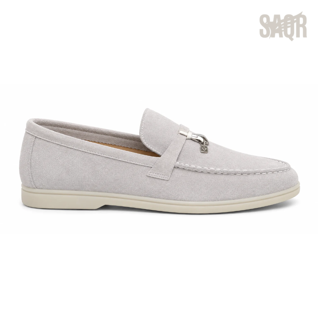 Loro Piana Summer Walk Suede Loafers – Light Grey - View 1